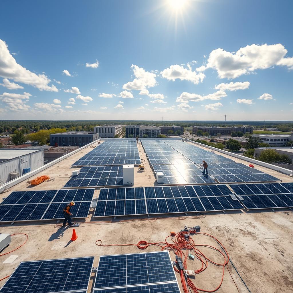 Solar installation crew working on a residential or commercial rooftop — national solar coverage